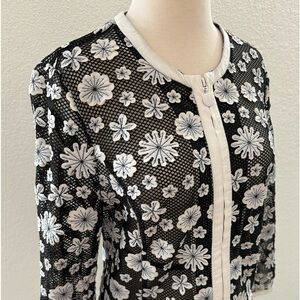 Zelda Black & White Cardigan Zipper Closure 3/4‎ Sleeves Women's Size 8